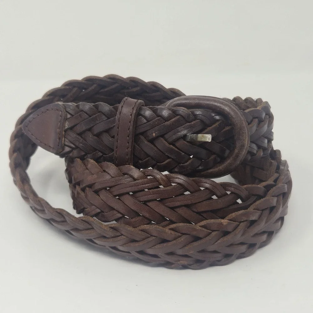 Vintage Mens Braided Leather Belt Size 44 Brown Woven Oil Tan Cowhide Argentina